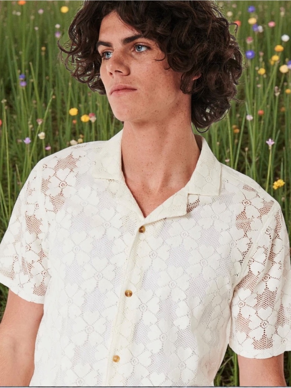 Hollister Sheer Lace/Mesh Button Down Shirt. White. Size: XL